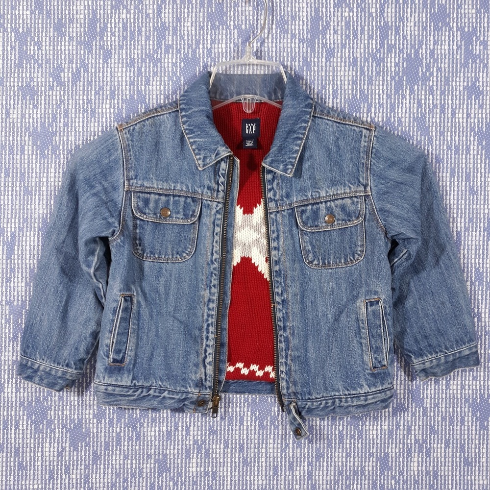 GAP Denim Jacket Snowflake Knitted Liner Kids Size Toddler 5 Years Blue